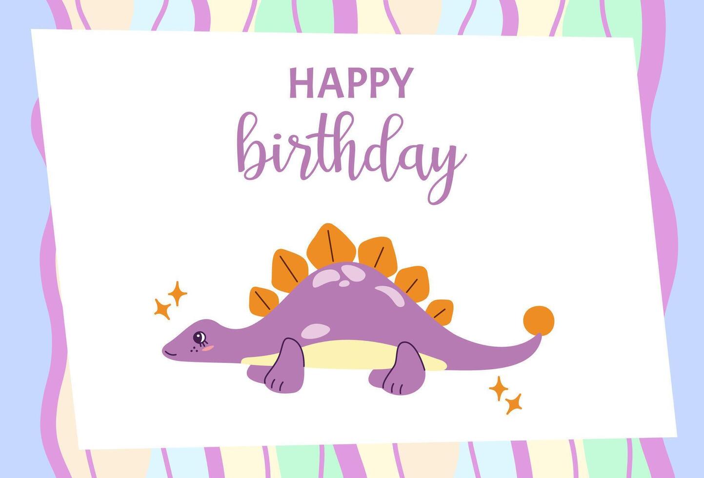 Colorful greeting card with hand drawn dinosaur. illustration for kids happy birthday vector