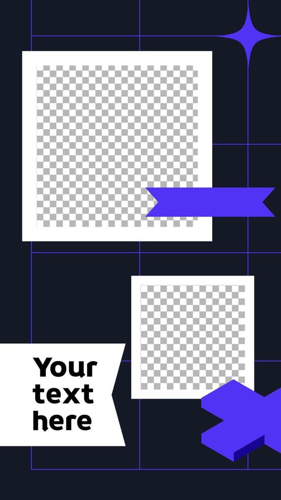 Vertical template story format frame. Neo brutalism style modern background for designs with space for text and place for photos vector