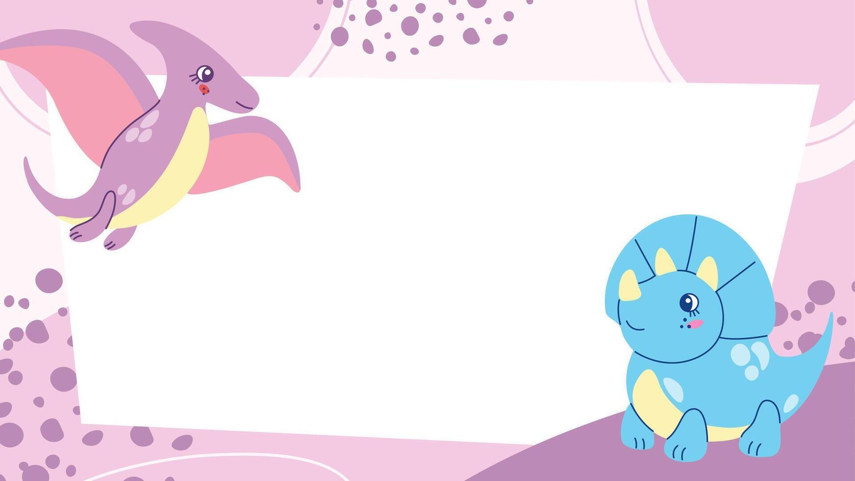 Colorful background with hand drawn dinosaurs. illustration for kids with copy space vector
