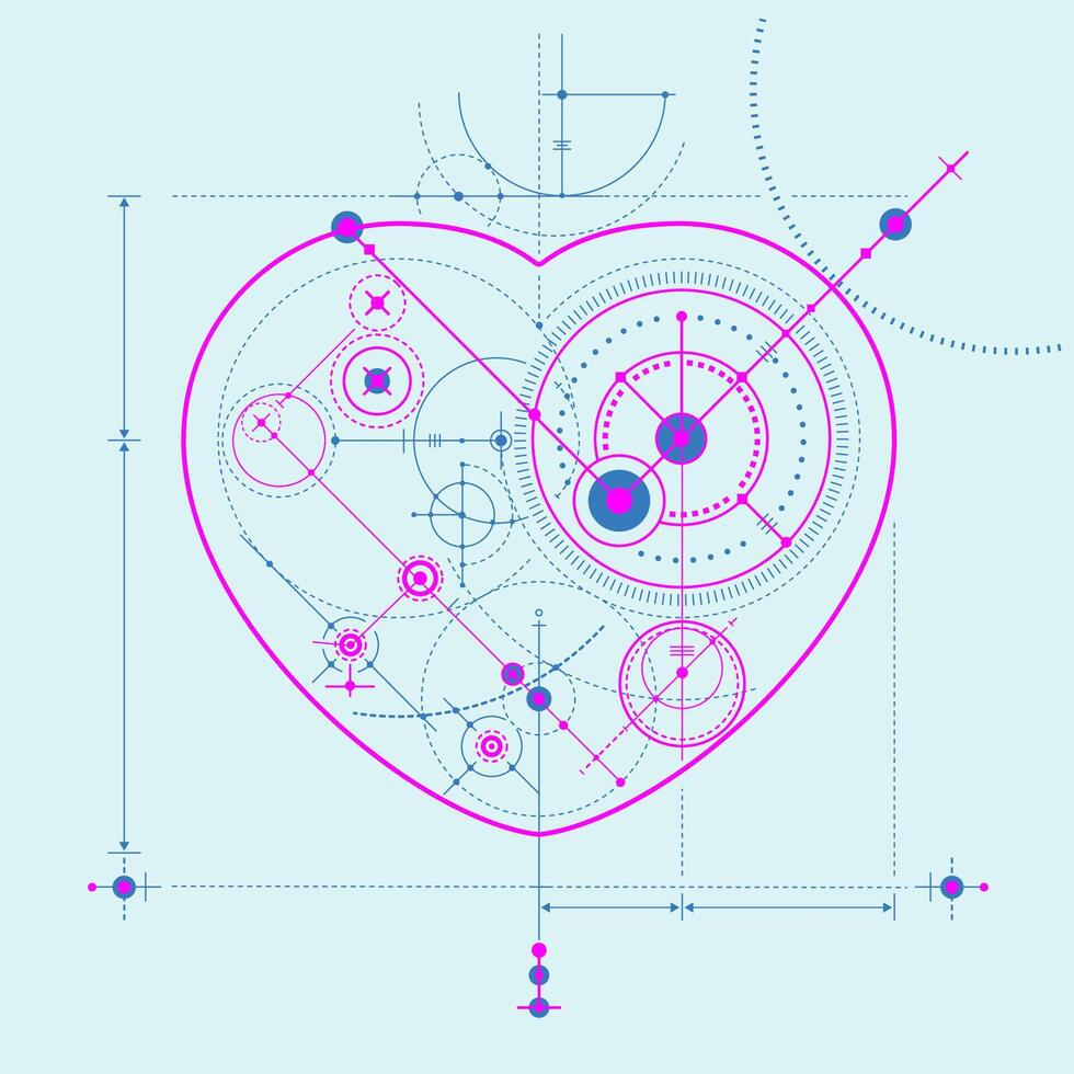 concept of mental health or cardiology, graphic of heart shape with blueprint element vector