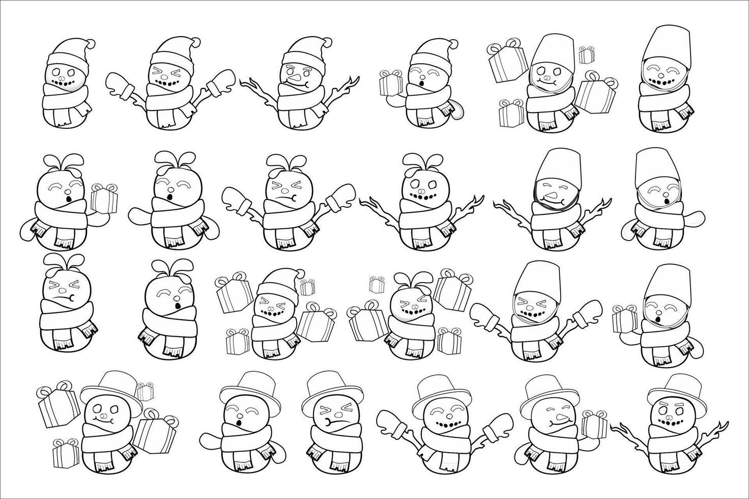Design a coloring image with a Christmas snowman theme vector