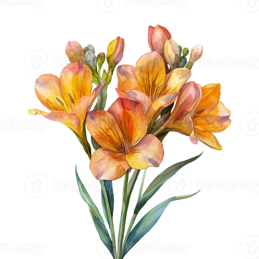 watercolor painting Freesia flower isolated on transparent background. png