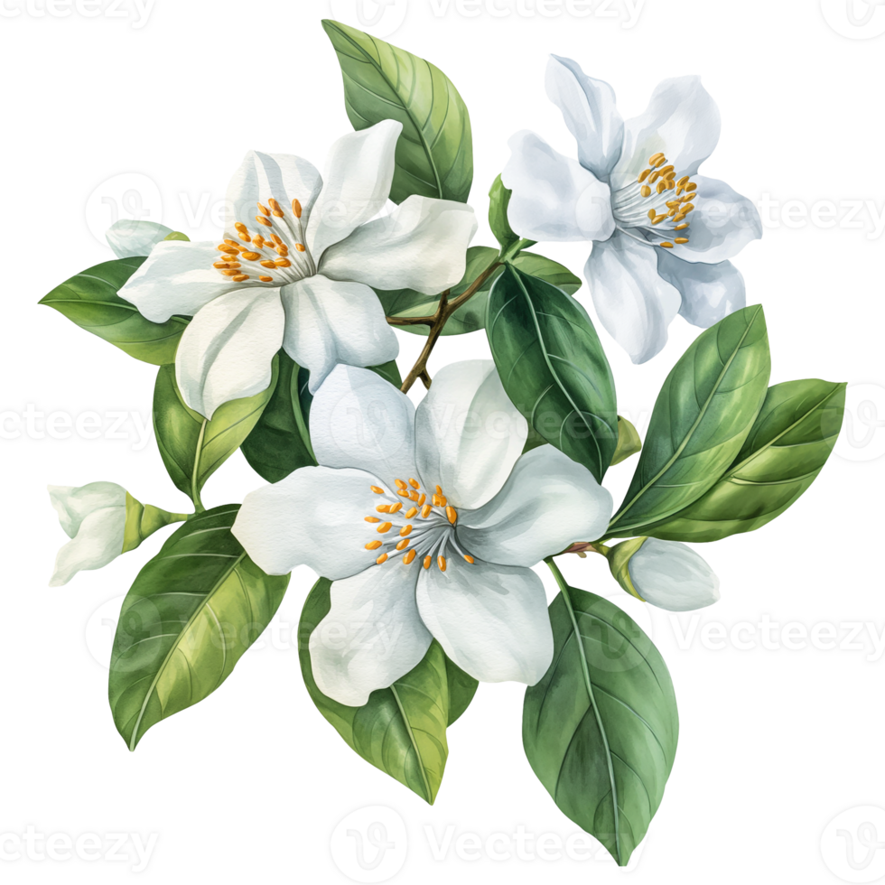 watercolor painting Neroli white flower isolated on transparent background. png
