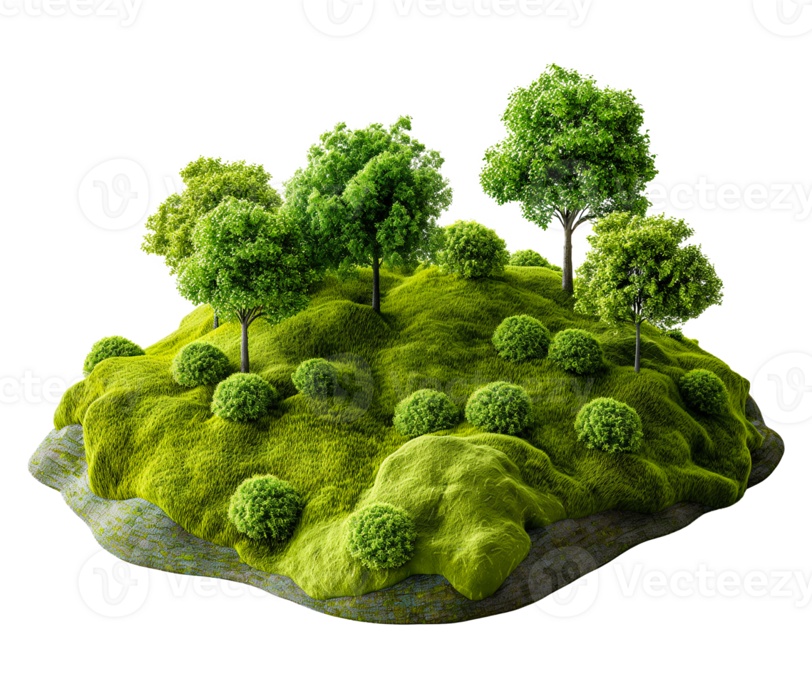 3d illustration of piece of green land isolated on transparent background. png