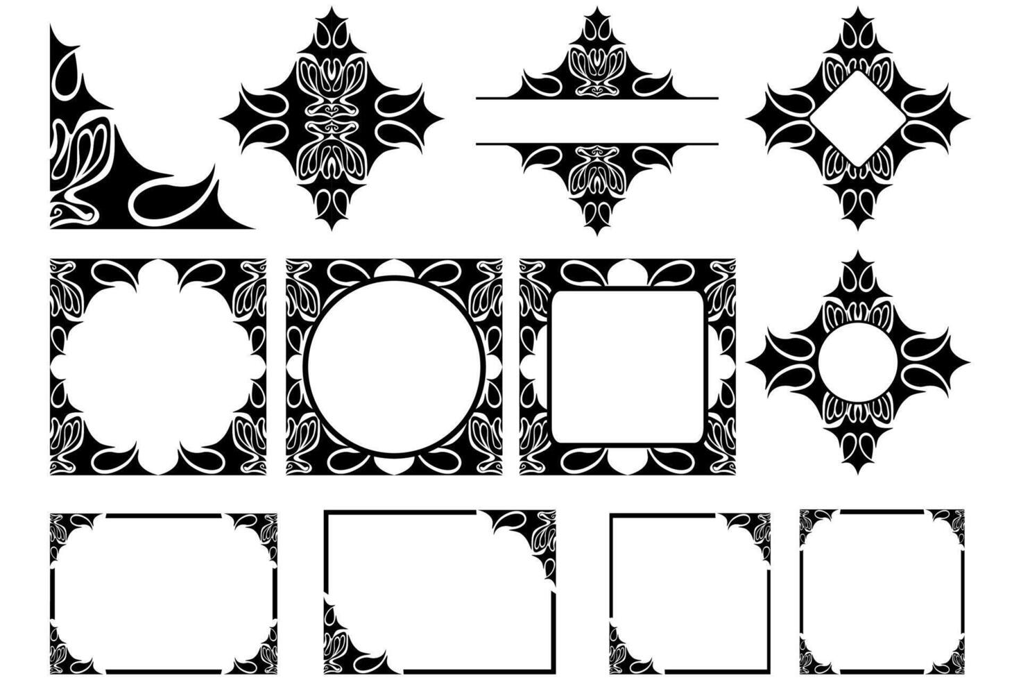 Set Of Black Border Frame Ornament Design for Decoration vector