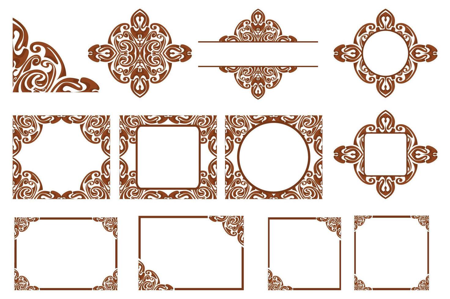 Set Of Border Frame Ornament Design with Brown Liquid Theme for Decoration vector
