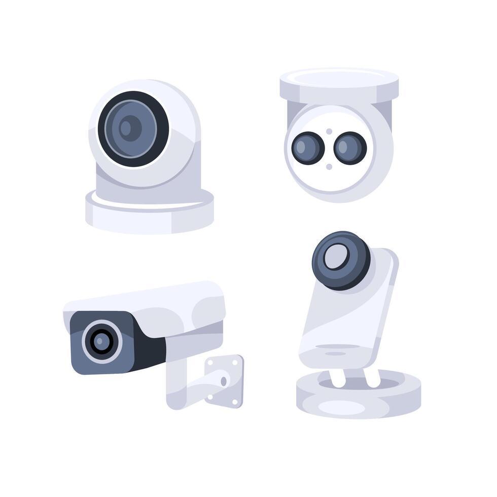 Security cameras ensuring safety and monitoring, enhancing home and business protection vector