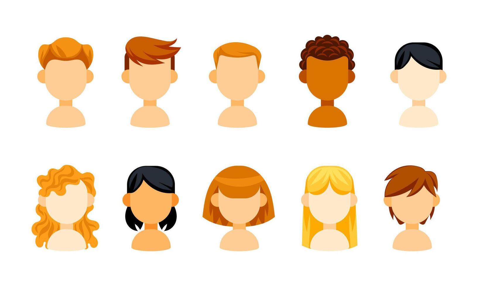 Featuring a diverse group of people of different ethnicities and hairstyles looking forward with blank faces. vector