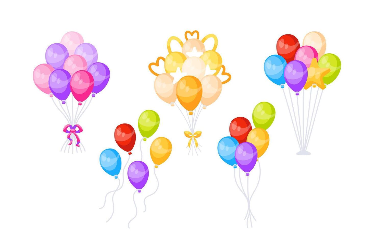 Colorful balloons floating with ribbons, representing celebration, joy and parties. vector