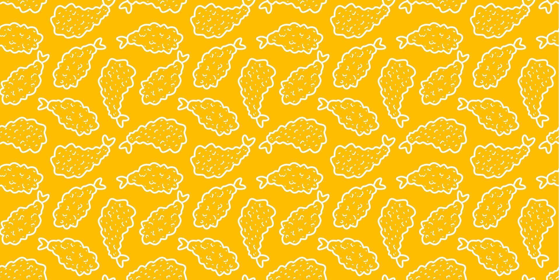 tempura fried shrimp seamless pattern. crispy shrimp tempura pattern background. Doodle Tempura Shrimp Pattern Background. fried shrimp pattern. vector