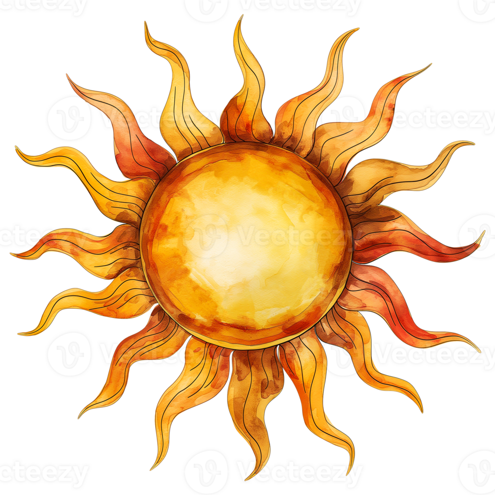 sun icon in watercolour style isolated on transparent background png