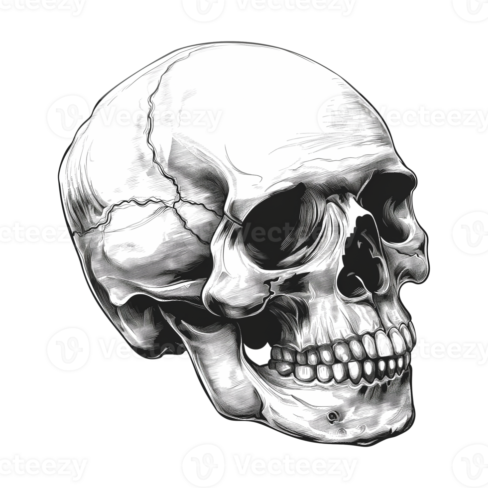 Hand drawing sketch skull isolated on transparent background. png