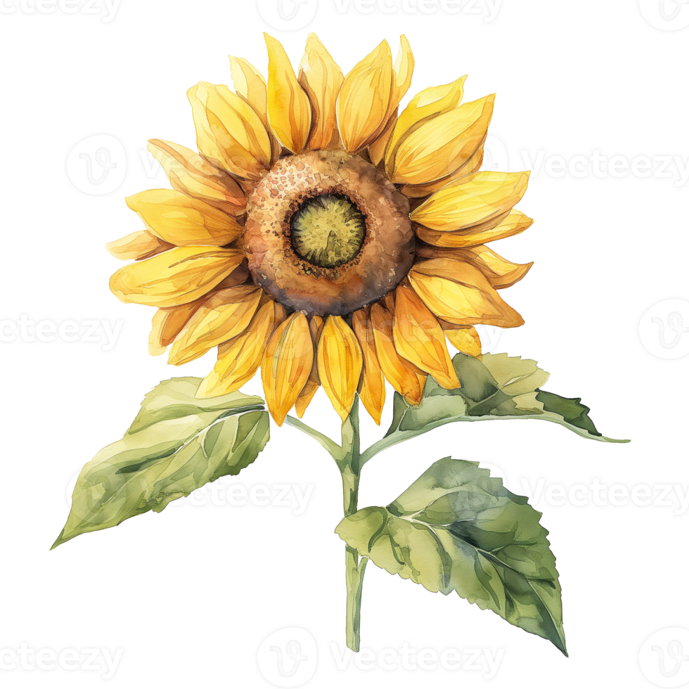 Watercolor illustration painting Sunflower isolated on transparent background. png