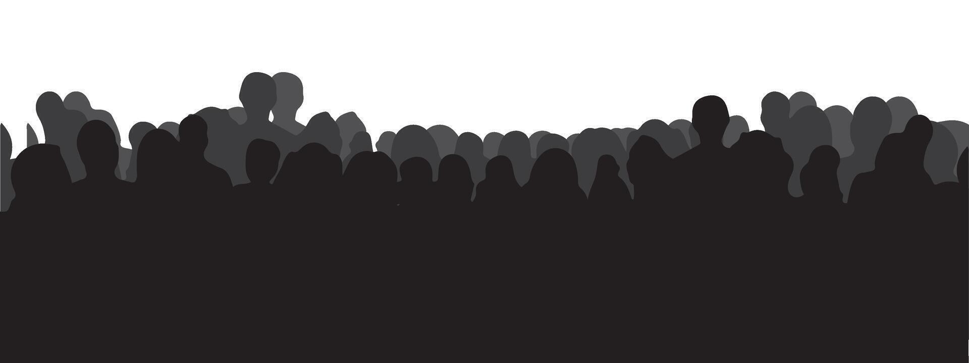 silhouette of a crowd of people watching a music concert in front of the stage with cheering and waving hands, suitable for poster, banner or advertising elements for concerts and parties vector