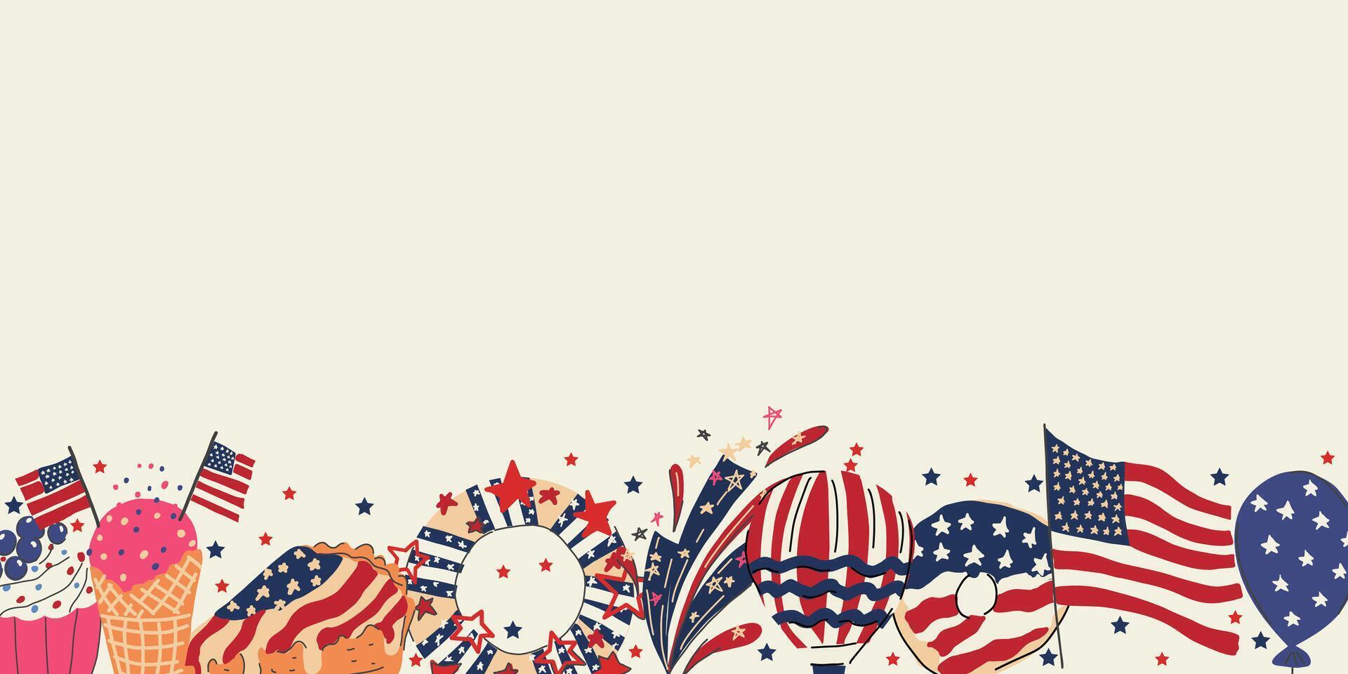 Hand drawn american patriotic border. Happy 4th of july concept. vector