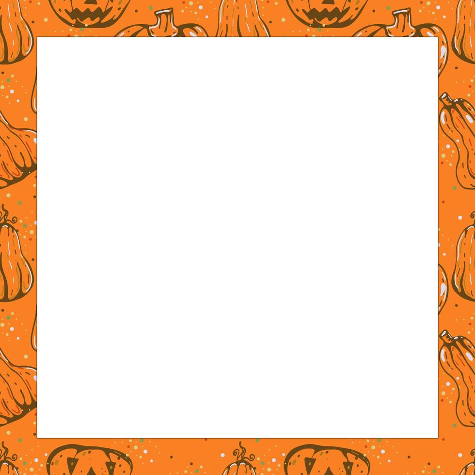Autumn square frame with pumpkins and fall leaves. Hand drawn illustration. vector