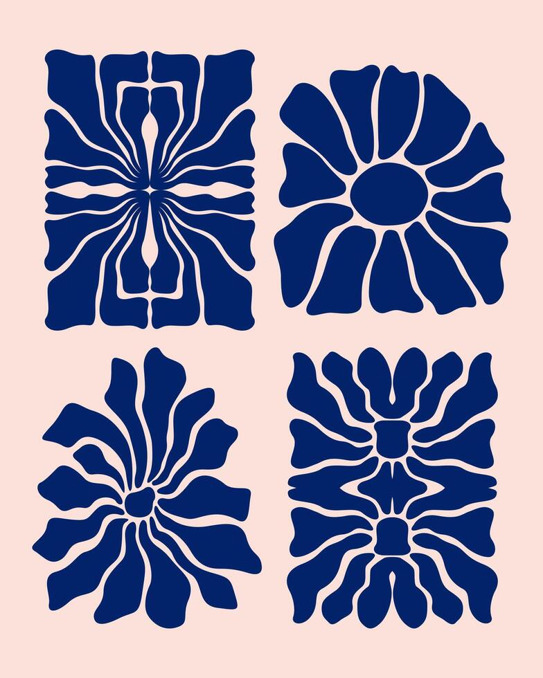 Flower botanical clip art set collection bundle boho groovy matisse style decorative element editable vector
