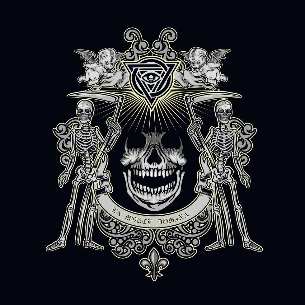Gothic sign with skull, grunge vintage design t shirts vector