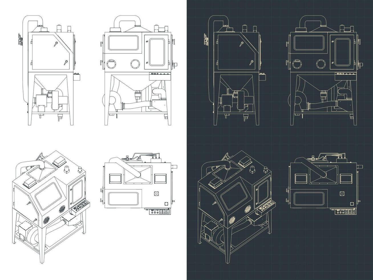 Auto rotary sand blasting machine blueprints vector
