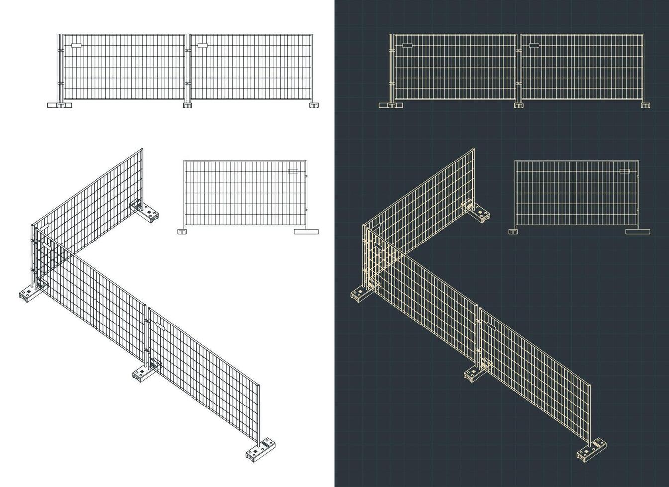 Modular construction fence blueprints Set vector