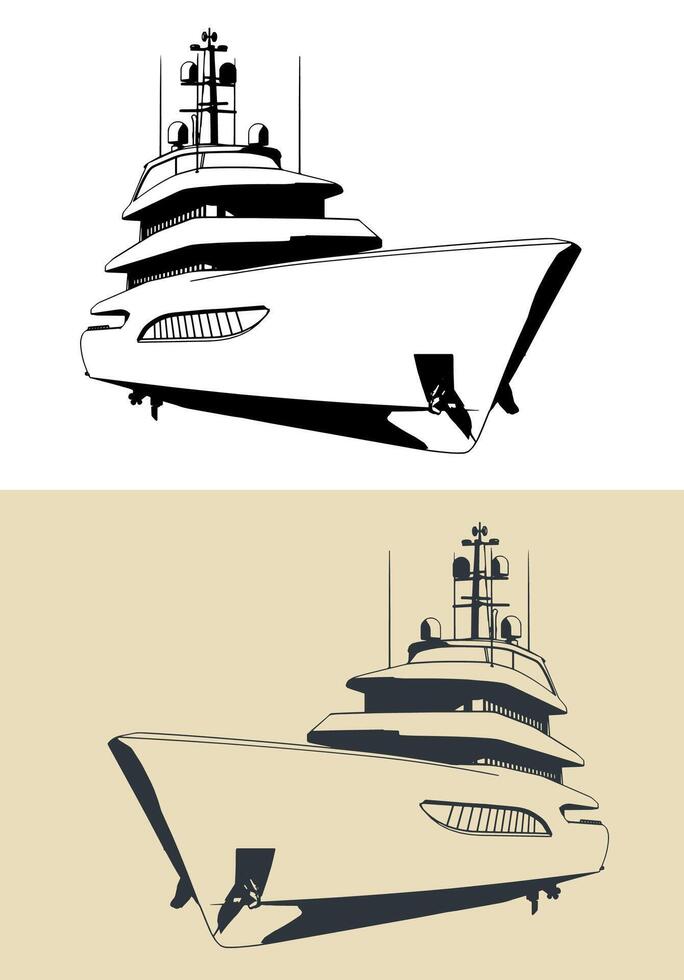 Large superyacht stylized illustrations vector