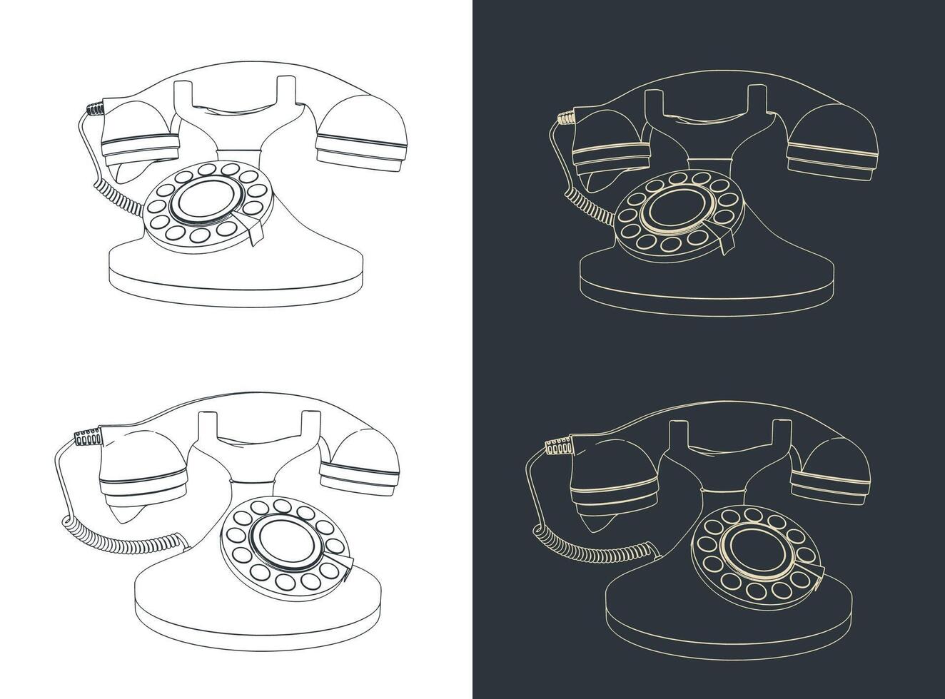 Retro rotary telephone illustrations vector