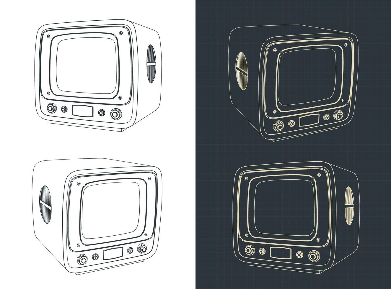 Retro televisions technical drawings vector