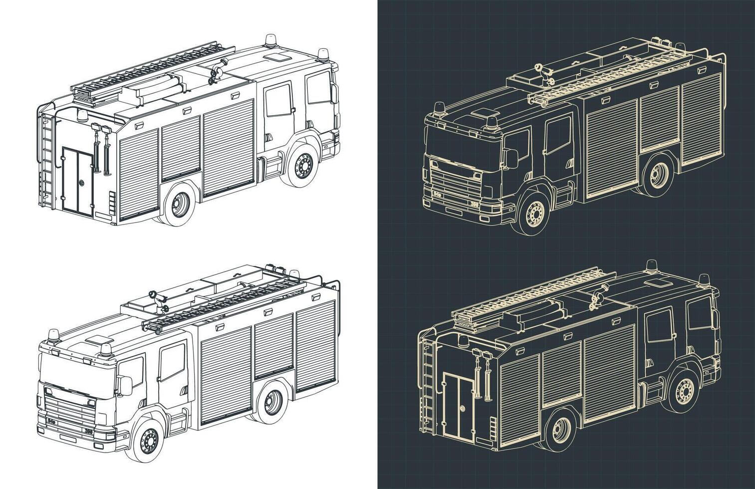 Fire truck isometric technical drawings vector