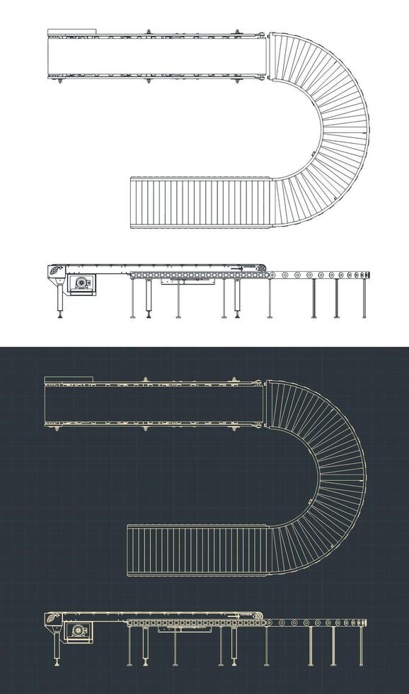Roller and belt conveyors blueprints vector
