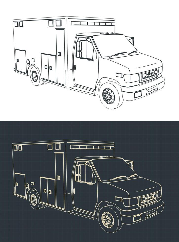 Ambulance technical drawings vector