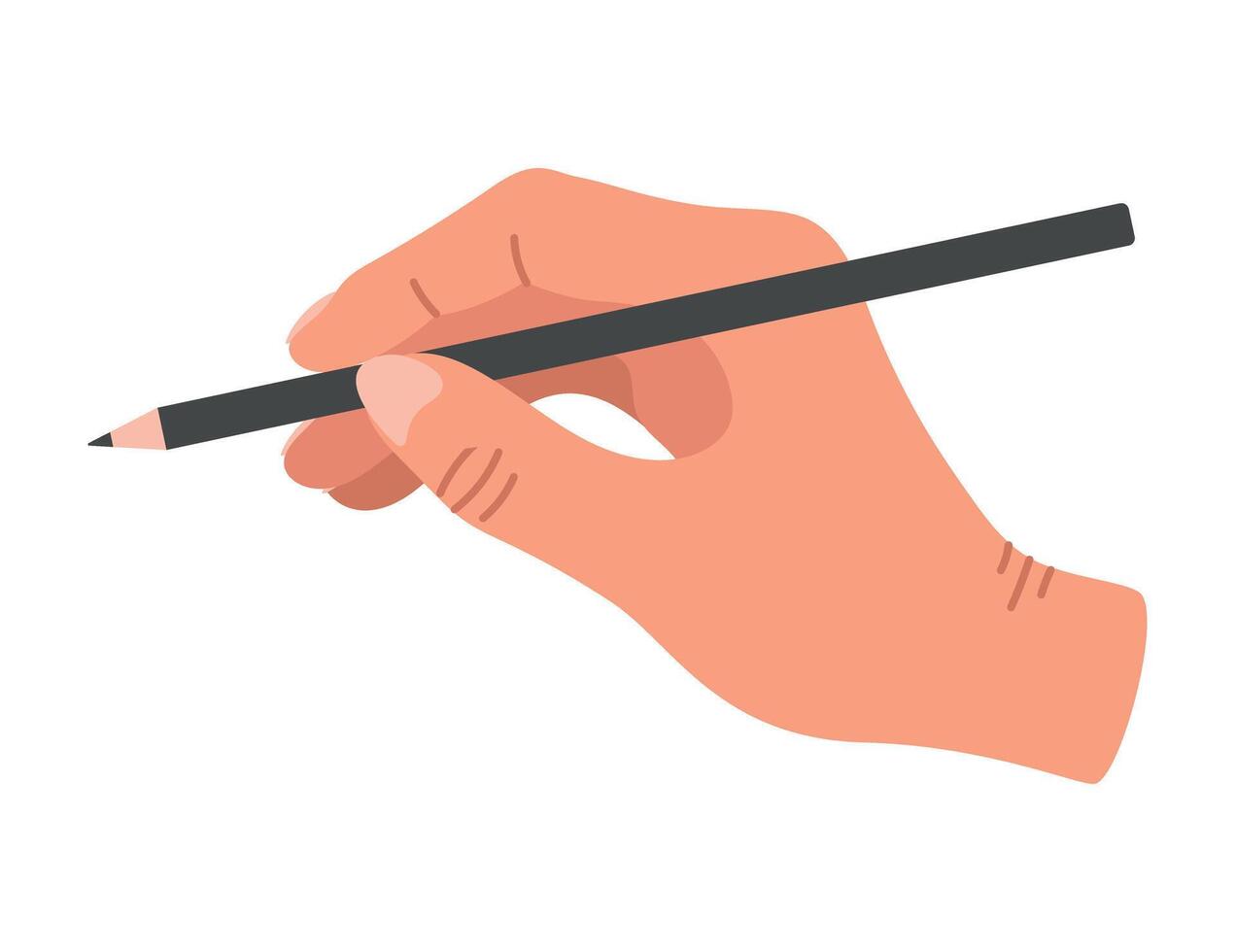 Human hand holding pencil, writing or drawing. cartoon linear doodle illustration vector