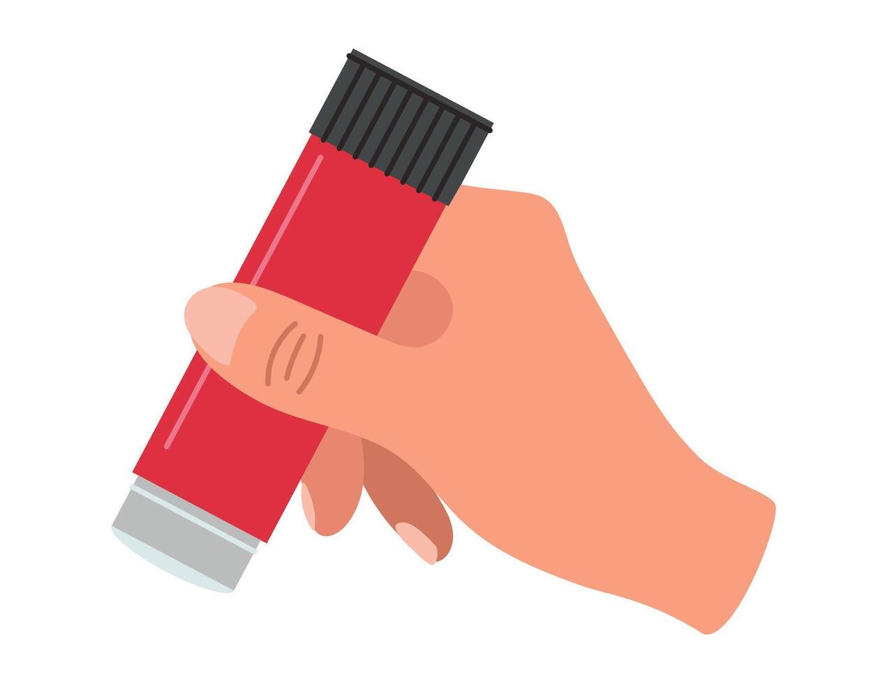 Human hand holding glue stick. Isolated cartoon linear doodle illustration vector