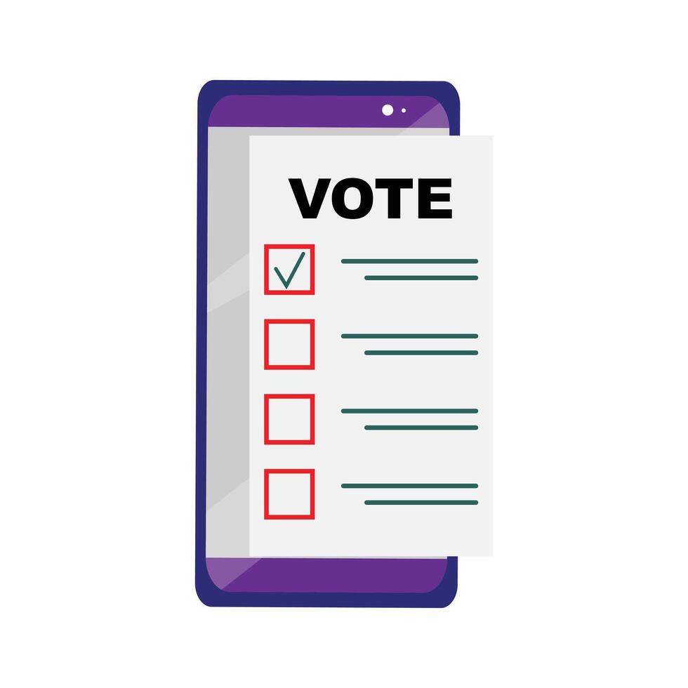 Election and democracy concept illustration with a cellphone shows a voting document with checkboxes vector