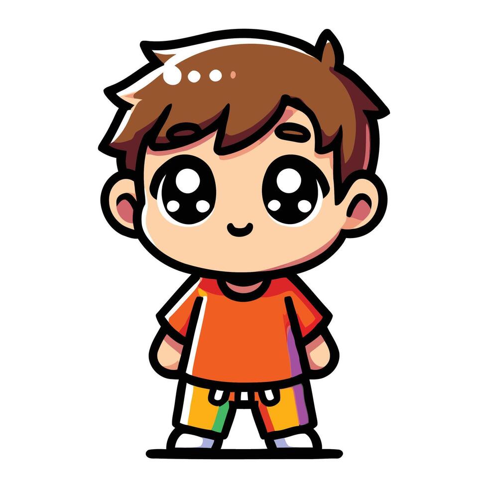 Boys with Orange Tshirt Smile Cartoon vector