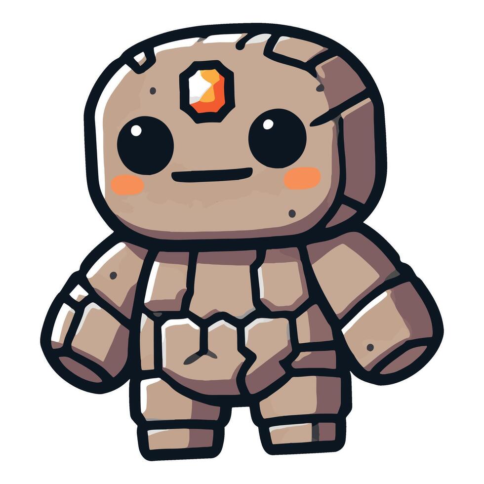 Cool Baby Golem with orange gems cartoon style vector