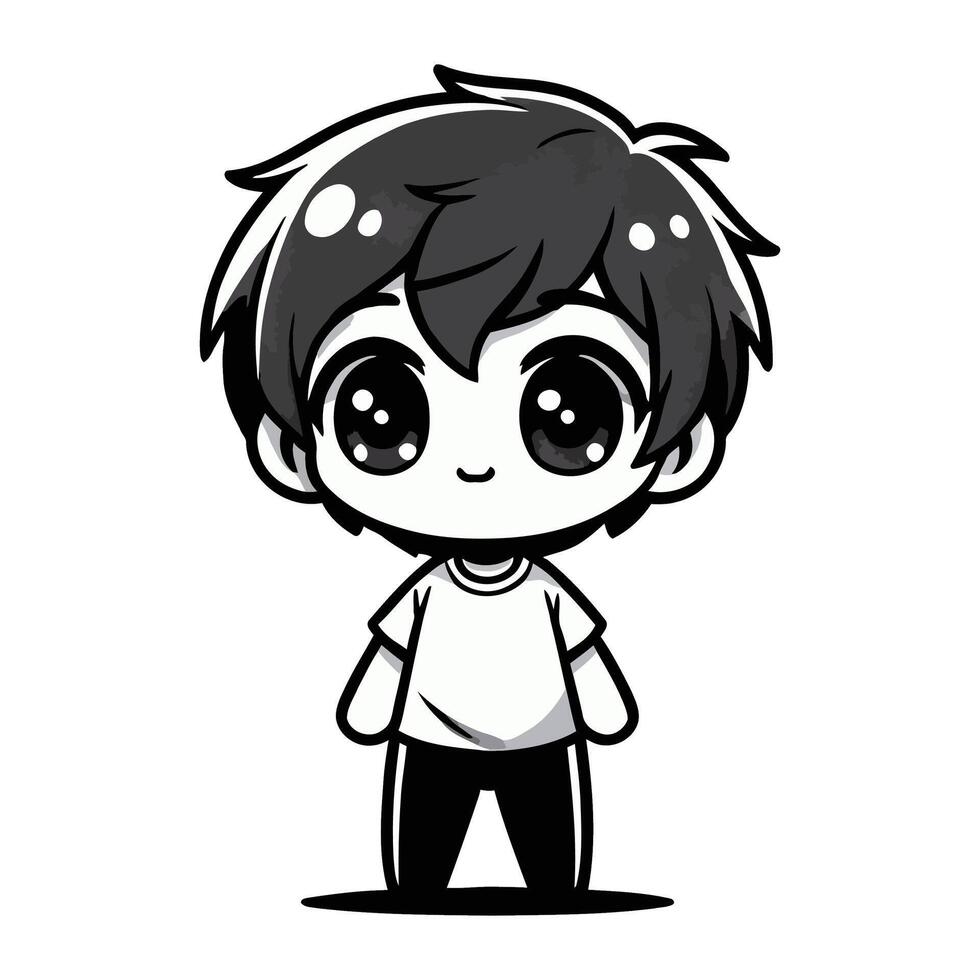 Black and white boys sketch cartoon vector