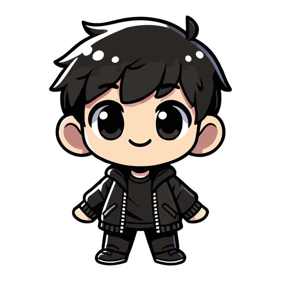 Boys with black outfit cartoon style vector