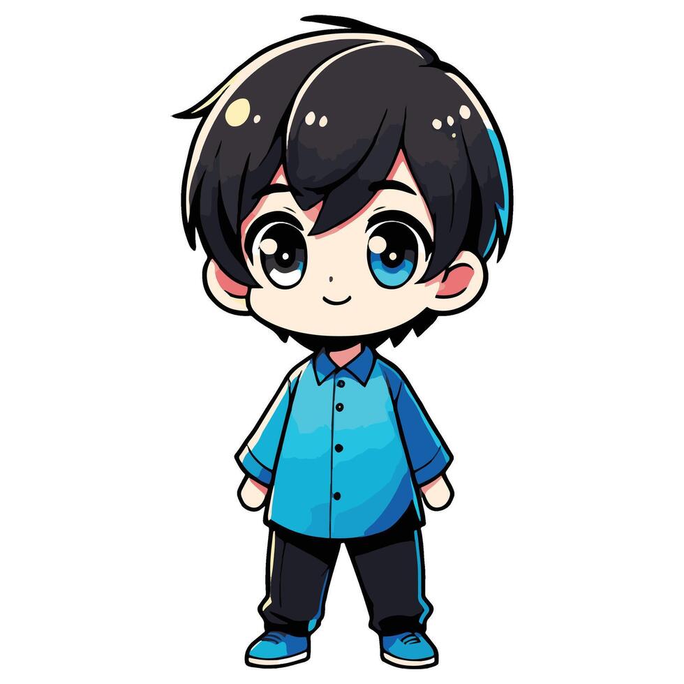 Blue Uniform Cartoon Boys smiling vector
