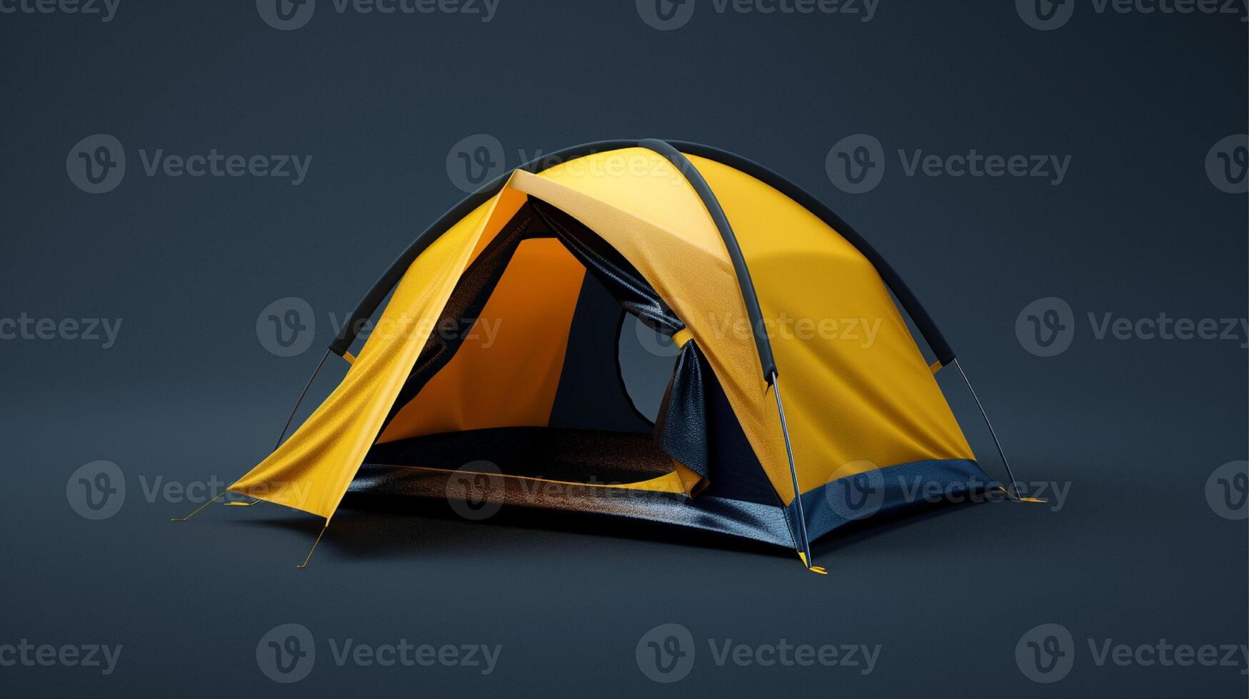 Camping tent on a dark background. 3d render illustration. photo