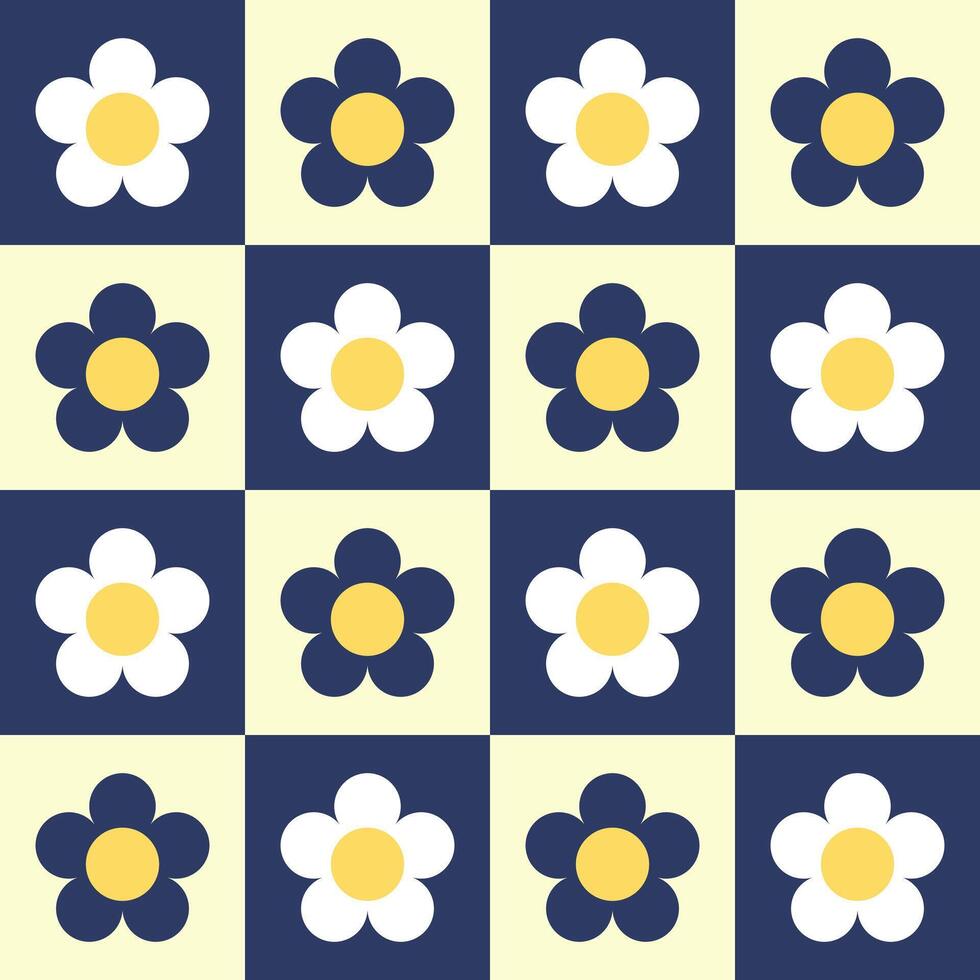 Flowers seamless pattern on checkerboard background vector