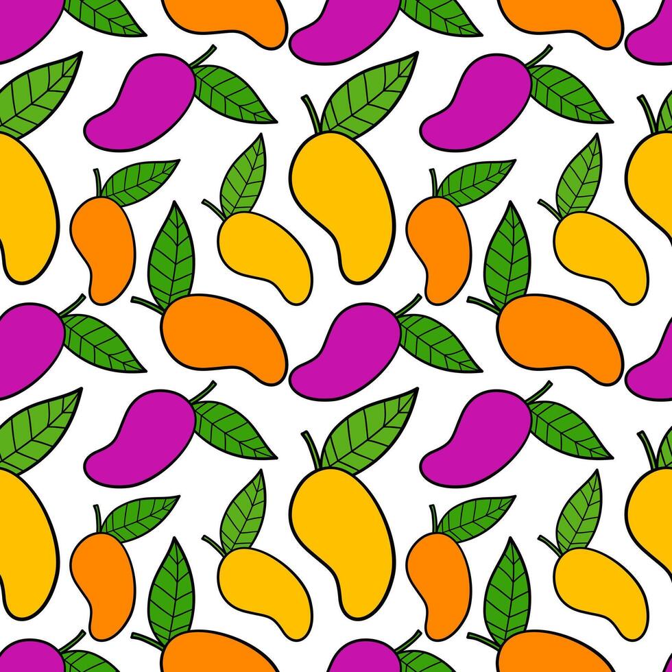 Colorful Mangoes and leaves seamless pattern for summer background vector