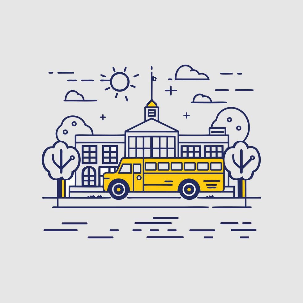 illustration of a city with a bus and a tram vector