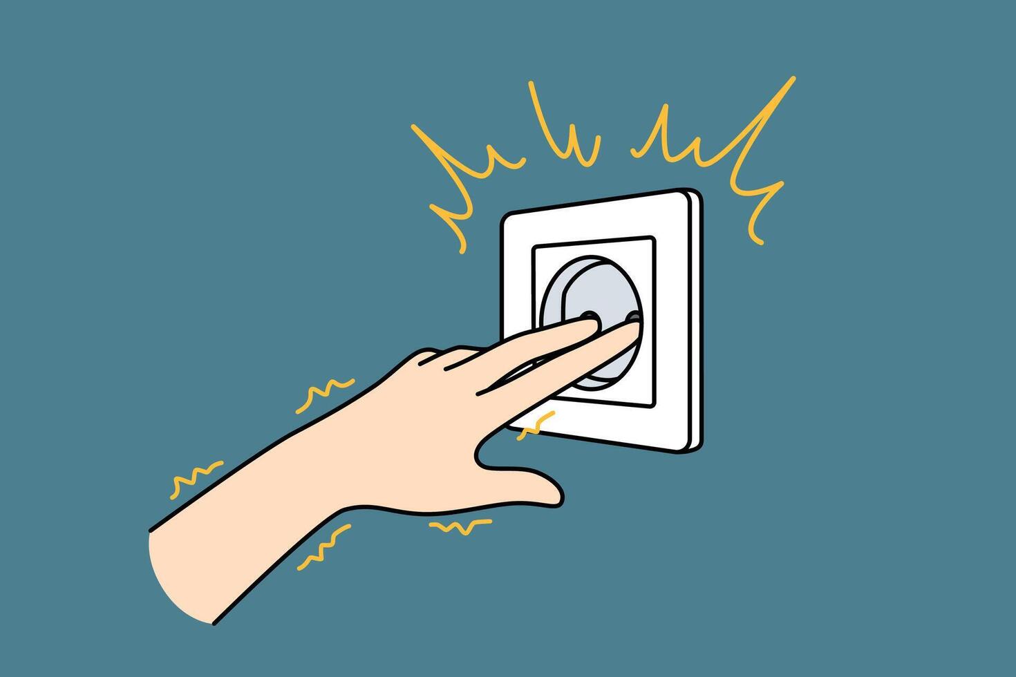Man sticks fingers into socket and gets electric shock becouse of stupidity and curiosity vector
