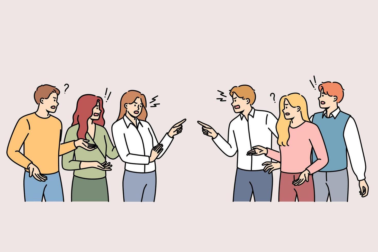 Sorra two teams of business people working in different departments of corporation vector