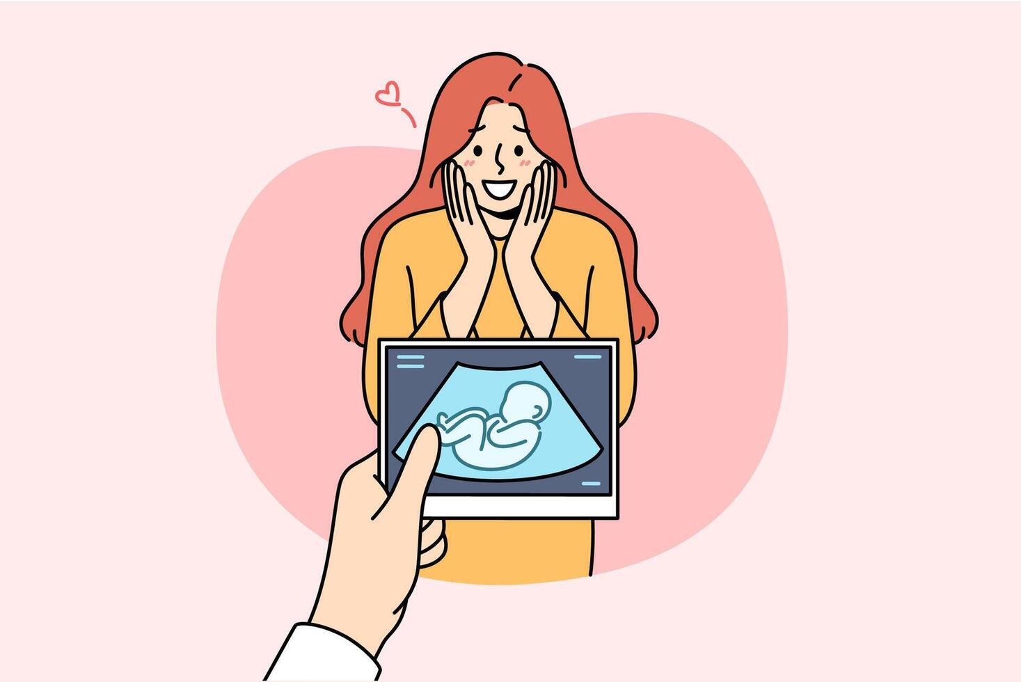 Pregnant woman rejoices after seeing intrauterine ultrasound image, experiences joy of motherhood vector