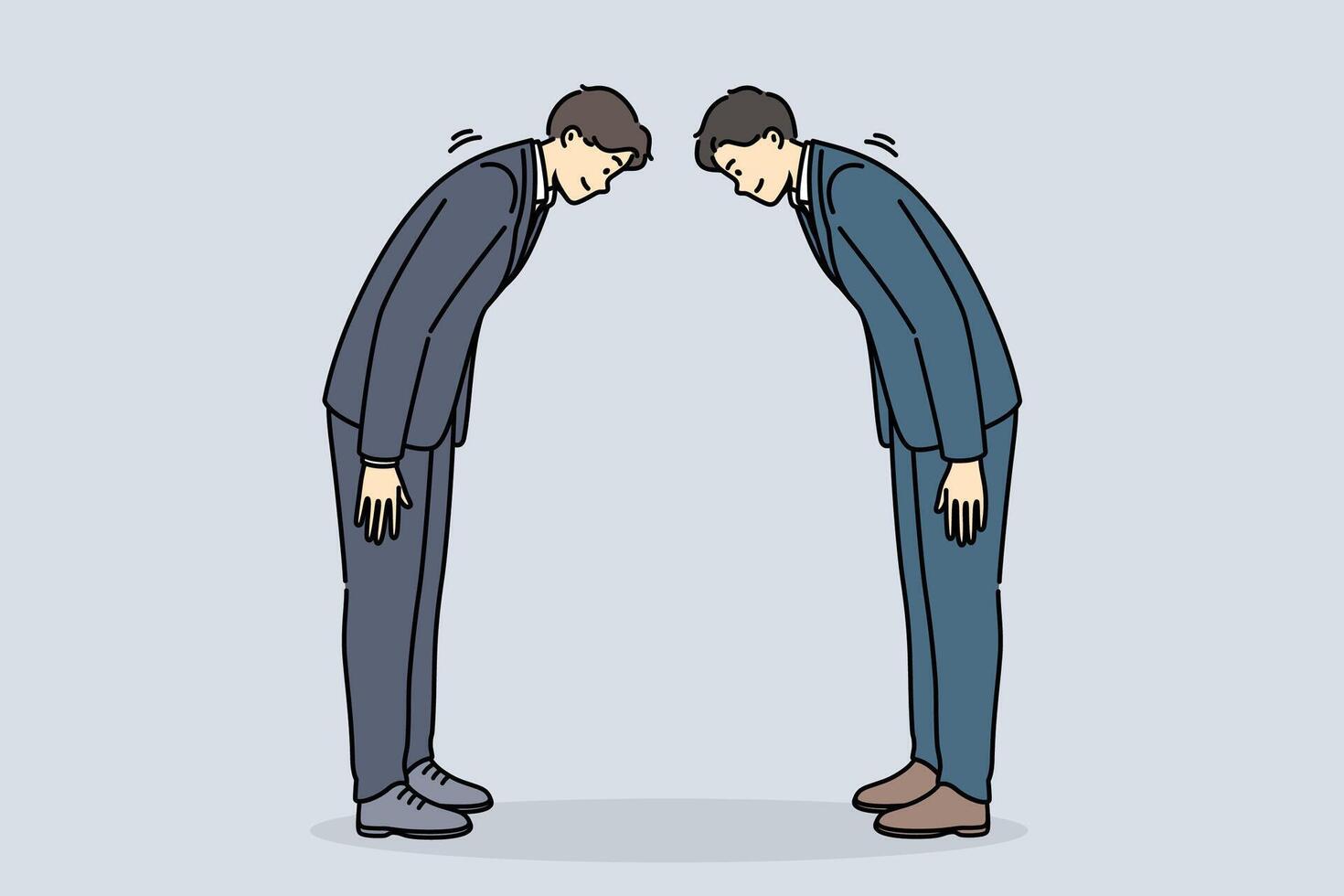 Two asian business men bow in greeting and say conishua during tailoring meeting to sign contract vector