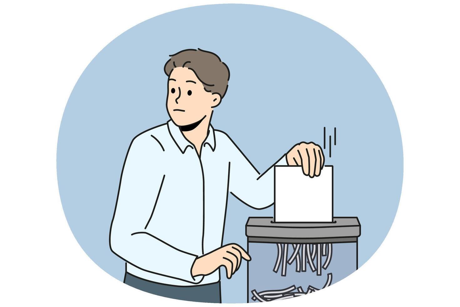 Businessman put document in shredder vector