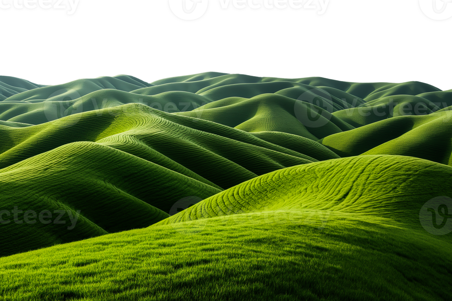 Rolling green hills adorned isolated on transparent background. png