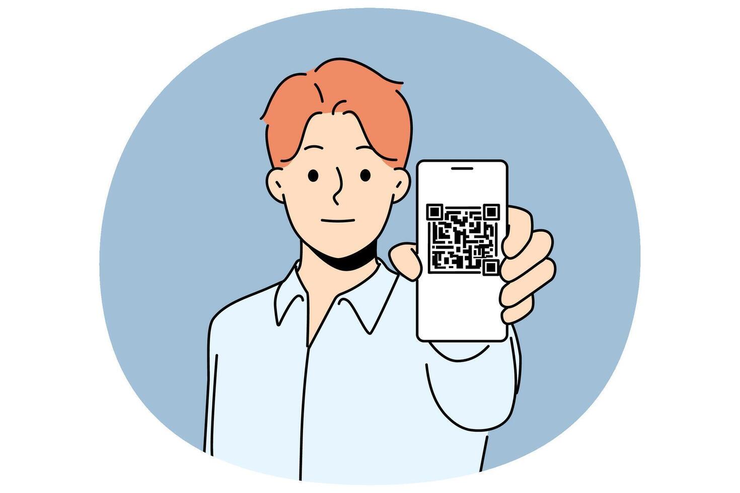 Man show QR code on cellphone vector