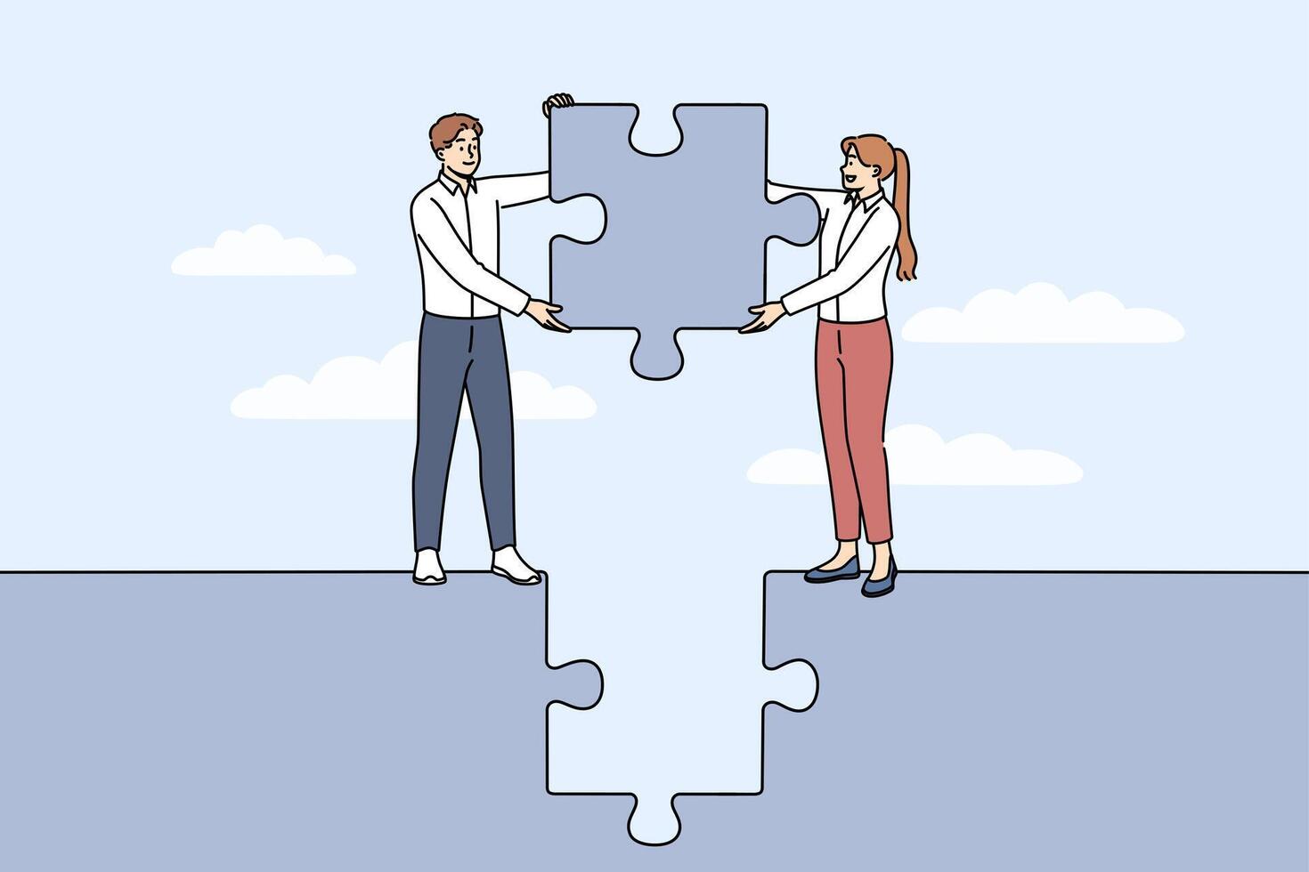 Business team working together jobs to build solid project and holding puzzle piece in hands vector